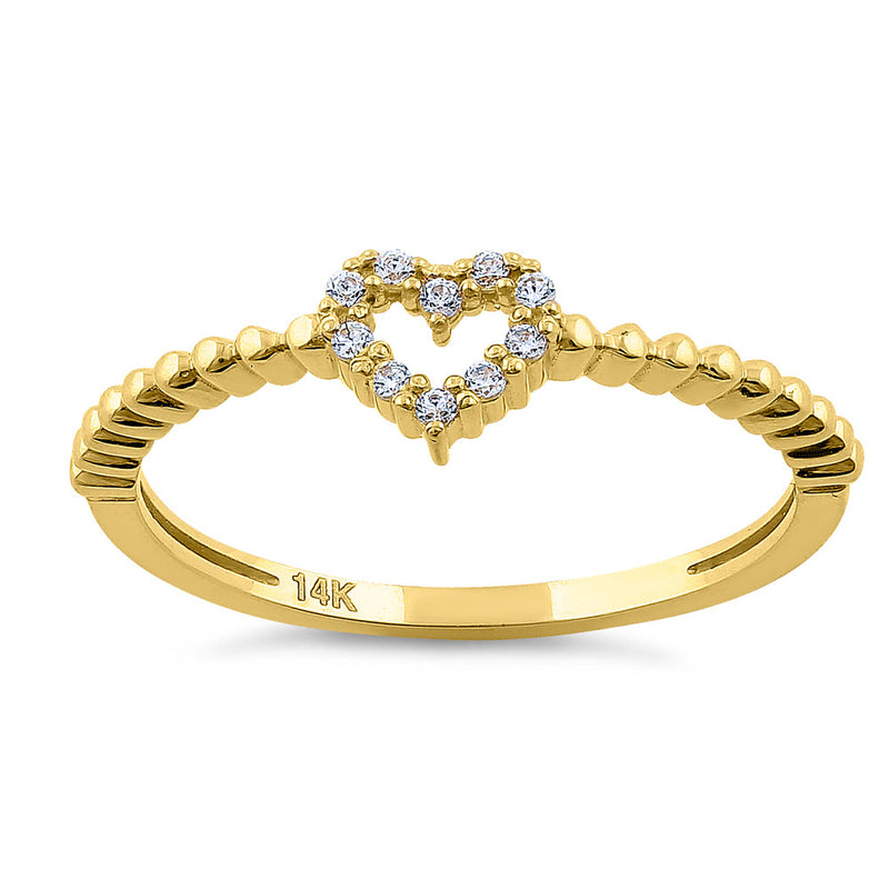 Solid 14K Yellow Gold Heart Diamond Ring