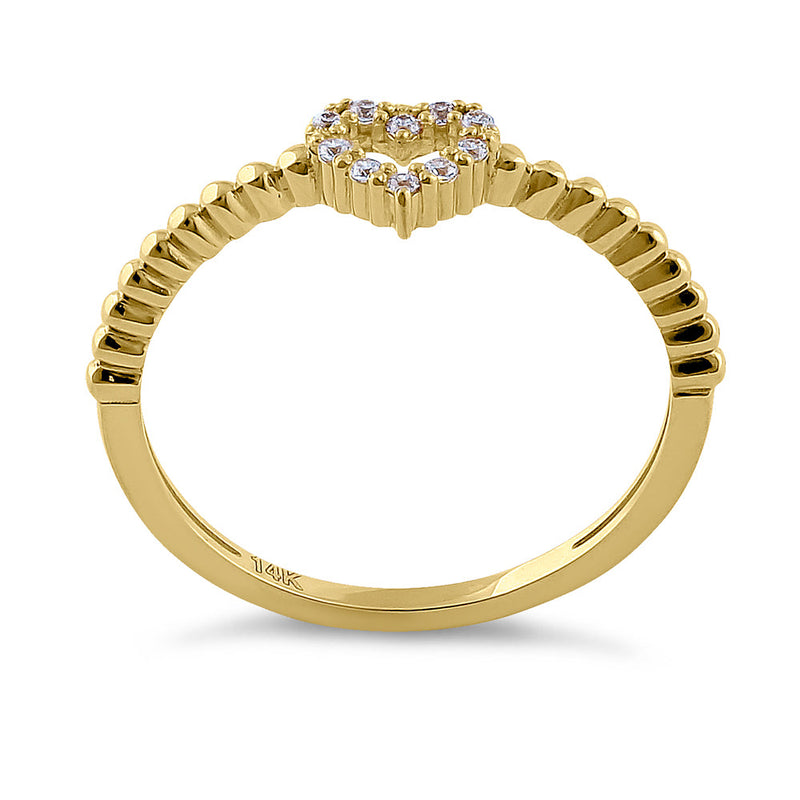 Solid 14K Yellow Gold Heart Diamond Ring