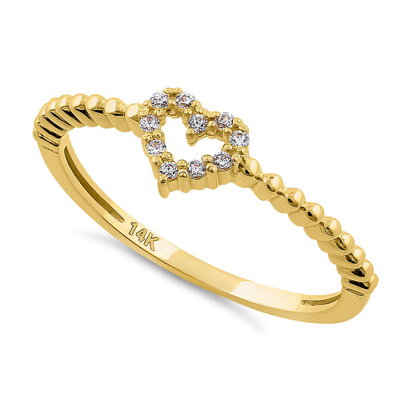 Solid 14K Yellow Gold Heart Diamond Ring