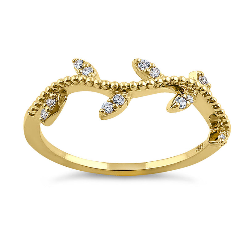 Solid 14K Yellow Gold Vine 0.14 ct. Diamond Ring