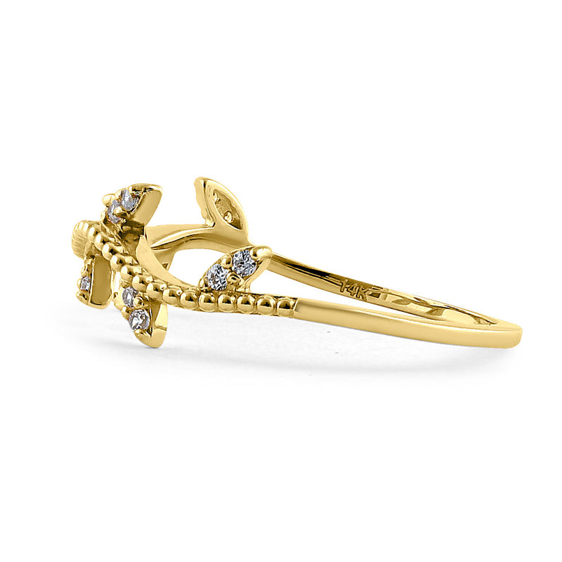 Solid 14K Yellow Gold Vine 0.14 ct. Diamond Ring