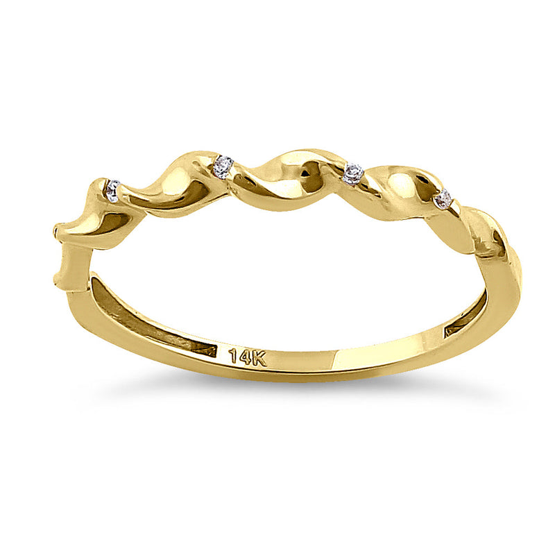 Solid 14K Yellow Gold Wave Twist Diamond Ring