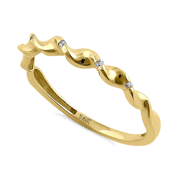 Solid 14K Yellow Gold Wave Twist Diamond Ring