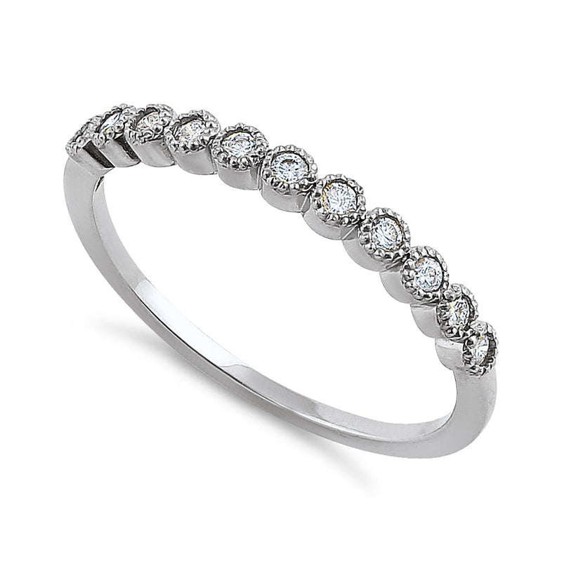 Solid 14K White Gold Classic Row Diamond Ring