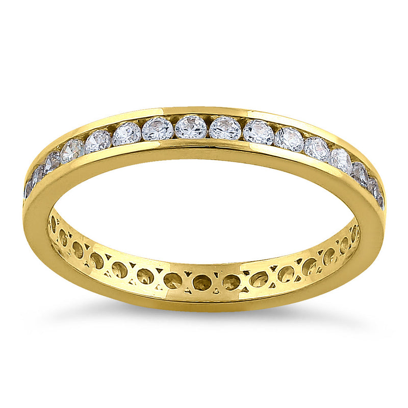 Solid 14K Yellow Gold Stackable Eternity Round Diamond Band