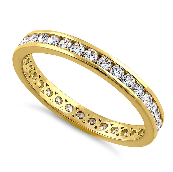 Solid 14K Yellow Gold Stackable Eternity Round Diamond Band