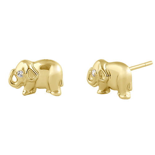 Solid 14K Gold Elephant Diamond Earrings