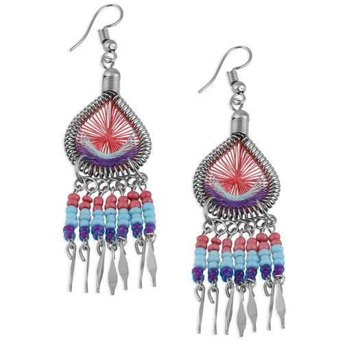 Stainless Steel Peruvian Multi-Color Silk Thread Beaded Dangle Earrings (Not Sterling Silver)