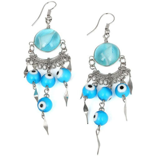 Stainless Steel Aqua Round Murano Glass Peruvian Earrings (Not Sterling Silver)