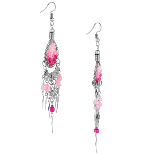 Stainless Steel Triple Pink Tones Woven Drop Earrings (Not Sterling Silver)