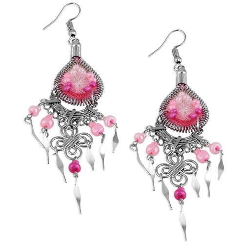 Stainless Steel Triple Pink Tones Woven Drop Earrings (Not Sterling Silver)