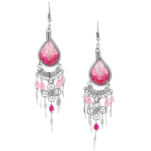 Stainless Steel Triple Pink Tones Woven Drop Earrings (Not Sterling Silver)