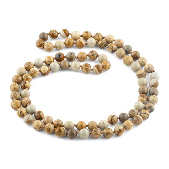 32" 8mm Picture Jasper Round Gemstone Bead Necklace