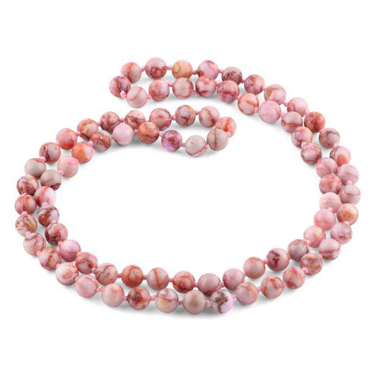 32" 8mm Pink Matrix Round Gemstone Bead Necklace