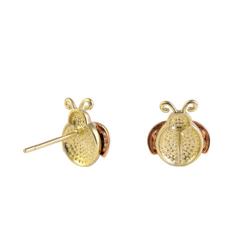 Solid 14K Gold Duo-tone Ladybug Earrings