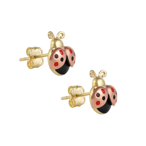 Solid 14K Gold Duo-tone Ladybug Earrings