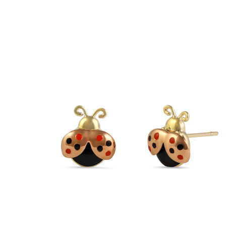 Solid 14K Gold Duo-tone Ladybug Earrings