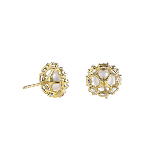 Solid 14K Gold Elegant Pearl & CZ Halo Earrings