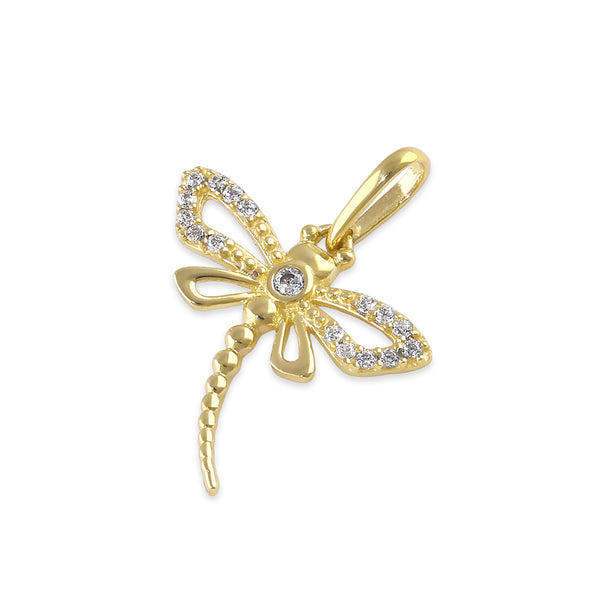 Solid 14K Gold Elegant Dragonfly CZ Pendant