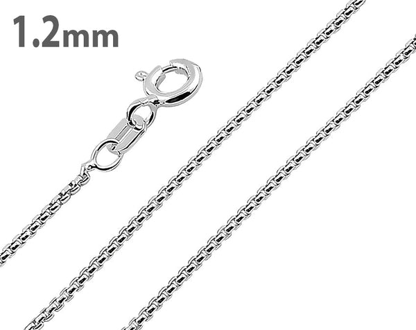 Sterling Silver Round Box Chain Necklace 1.2mm