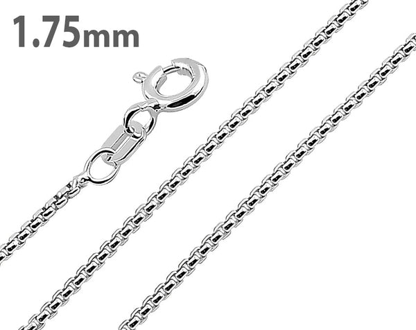 Sterling Silver Round Box Chain Necklace 1.75mm