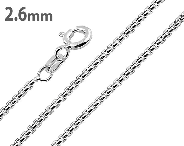 Sterling Silver Round Box Chain Necklace 2.6mm