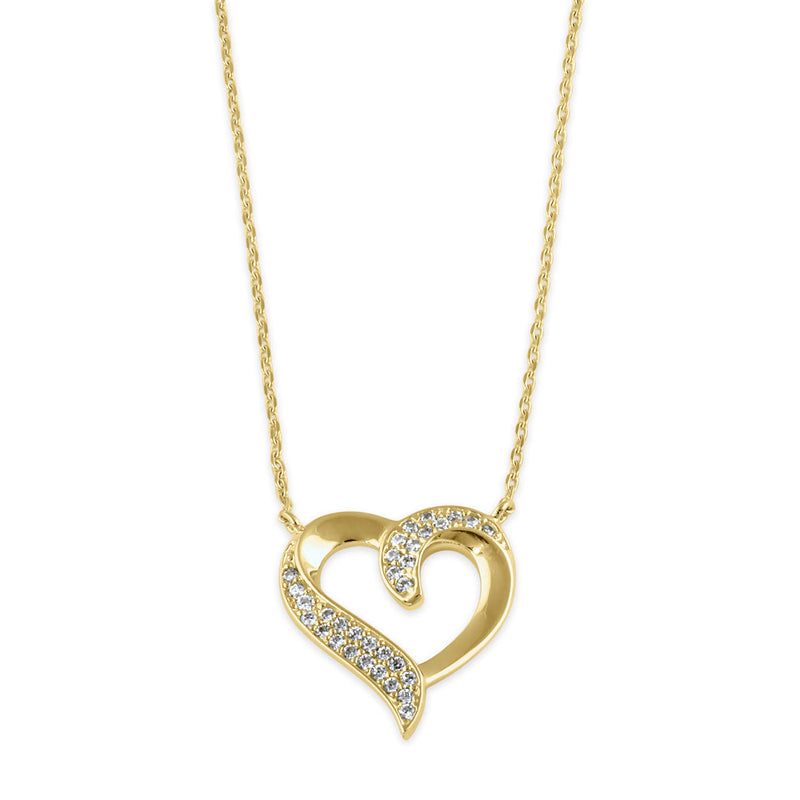 Solid 14K Gold Ribbon Heart CZ Necklace