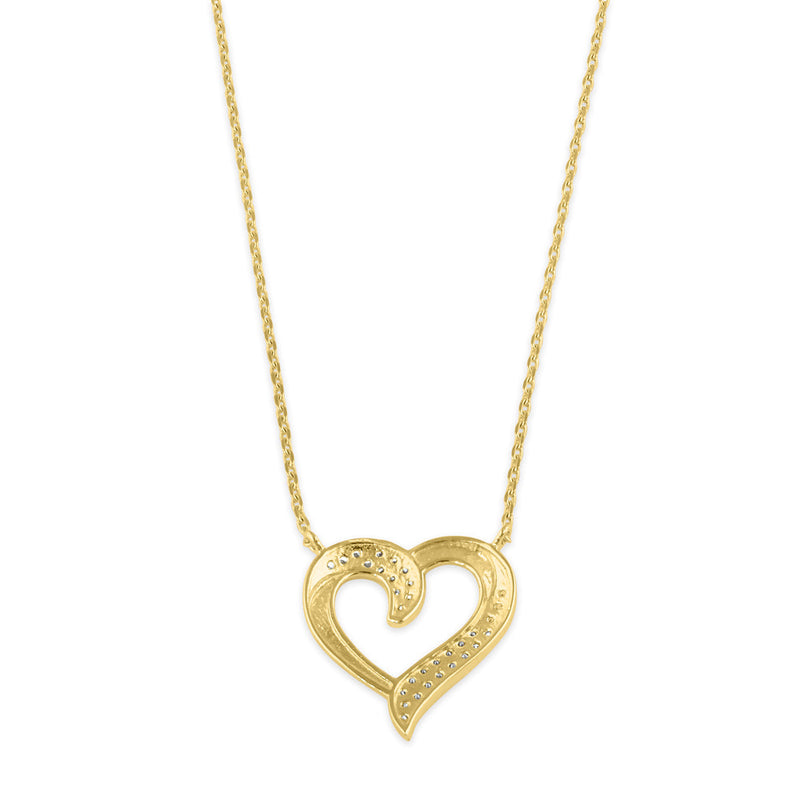 Solid 14K Gold Ribbon Heart CZ Necklace