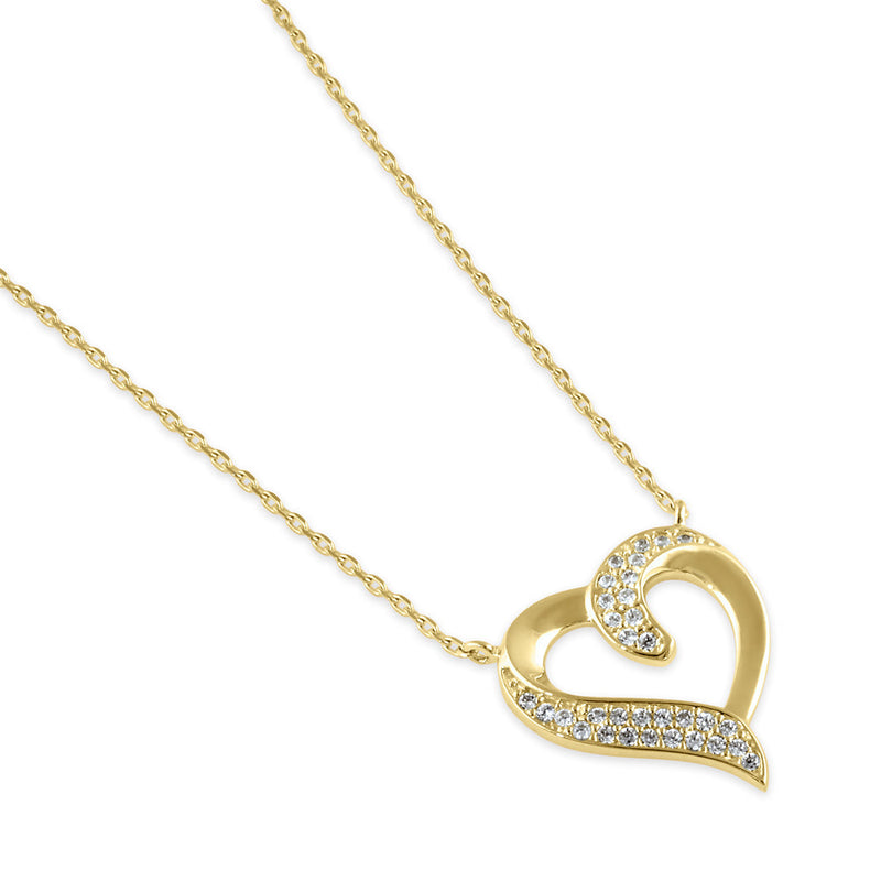 Solid 14K Gold Ribbon Heart CZ Necklace