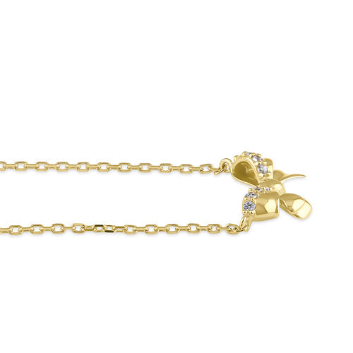 Solid 14K Gold Bow CZ Necklace