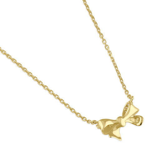 Solid 14K Gold Bow CZ Necklace