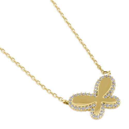 Solid 14K Gold Butterfly CZ Necklace