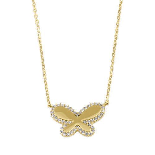 Solid 14K Gold Butterfly CZ Necklace