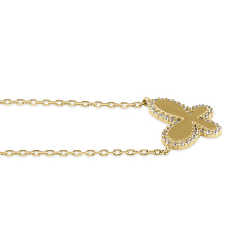 Solid 14K Gold Butterfly CZ Necklace