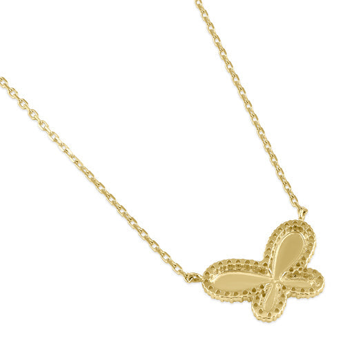 Solid 14K Gold Butterfly CZ Necklace