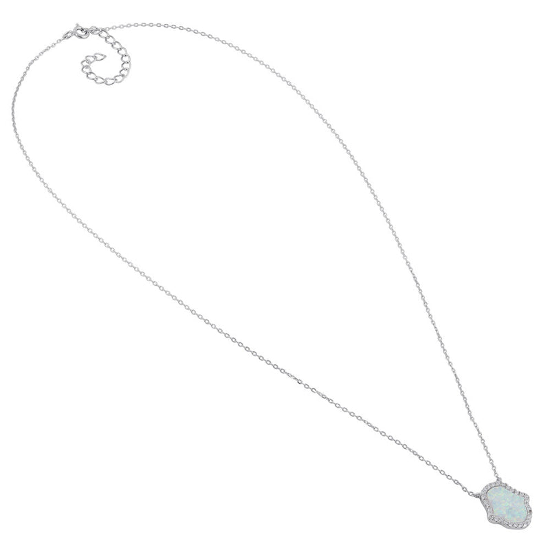 Sterling Silver Clear CZ and White Opal Hamsa Necklace