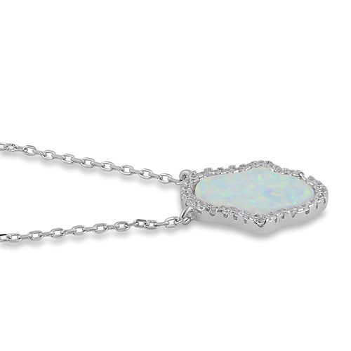 Sterling Silver Clear CZ and White Opal Hamsa Necklace