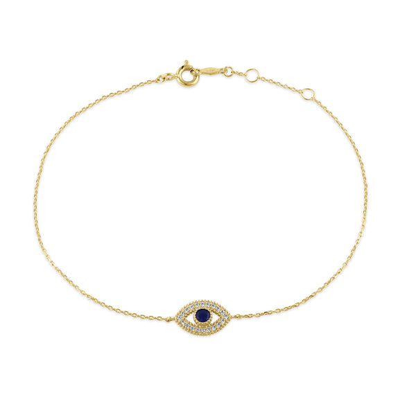 Solid 14K Gold Evil Eye CZ Bracelet