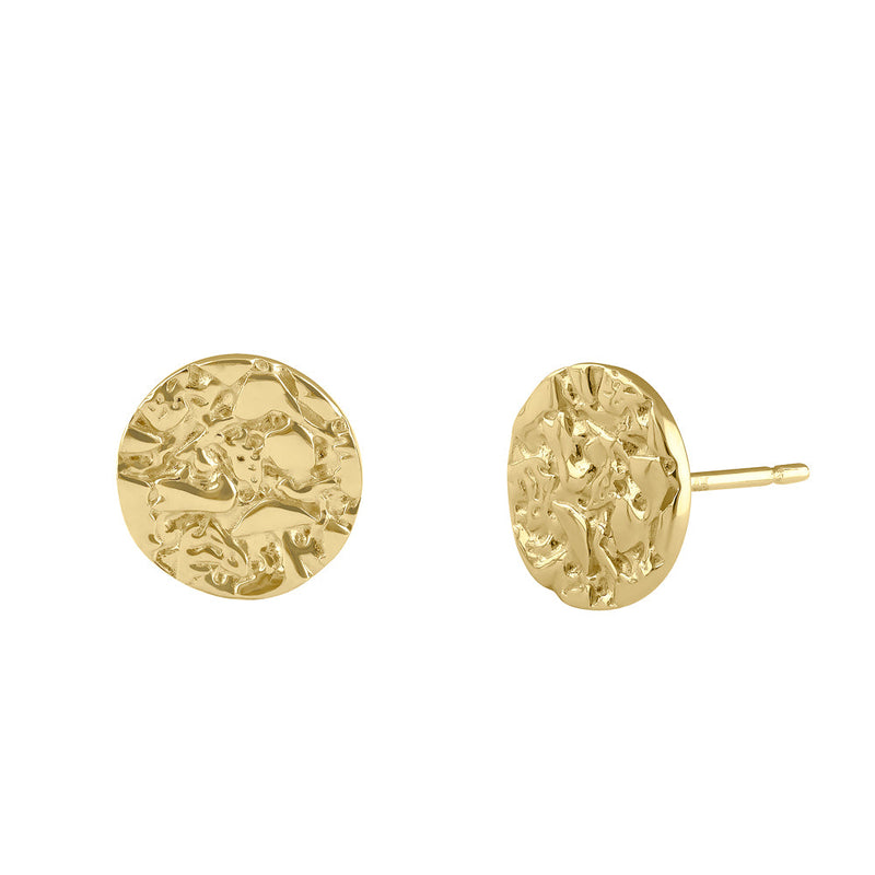 Solid 14K Gold 9mm Hammered Disc Stud Earrings