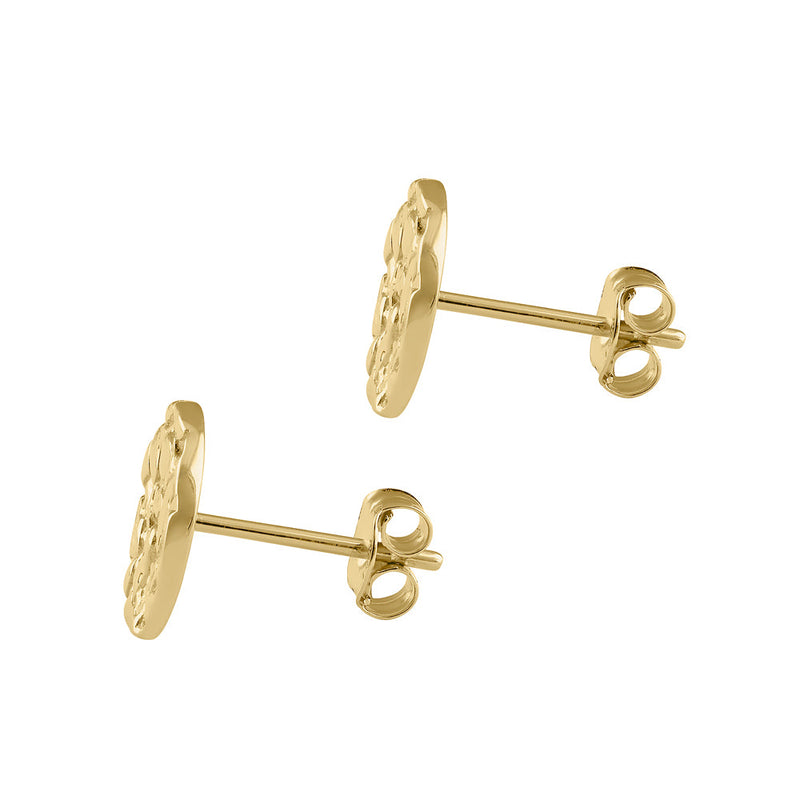 Solid 14K Gold 9mm Hammered Disc Stud Earrings