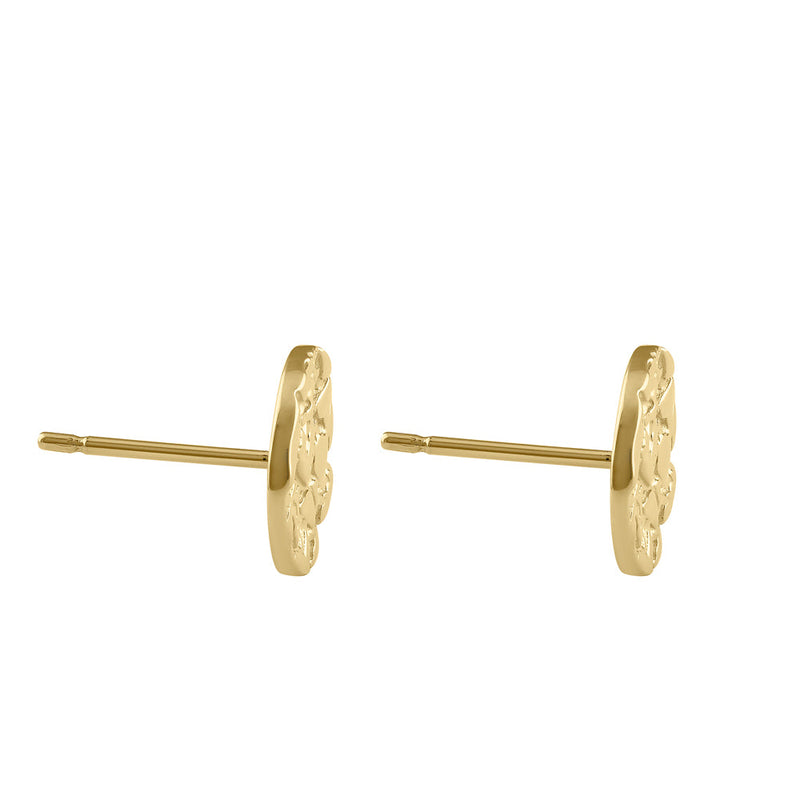 Solid 14K Gold 9mm Hammered Disc Stud Earrings