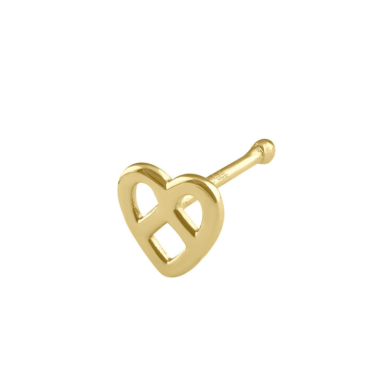 Solid 14K Gold Pretzel Heart Nose Stud