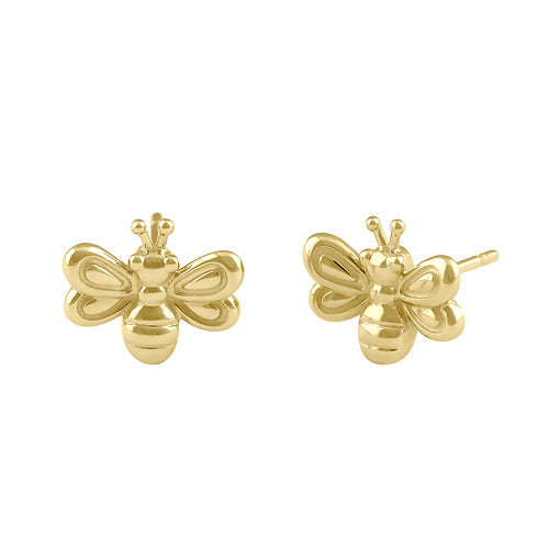 Solid 14K Gold Bee Earrings