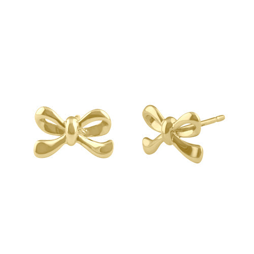 Solid 14K Gold Trendy Bow Earrings