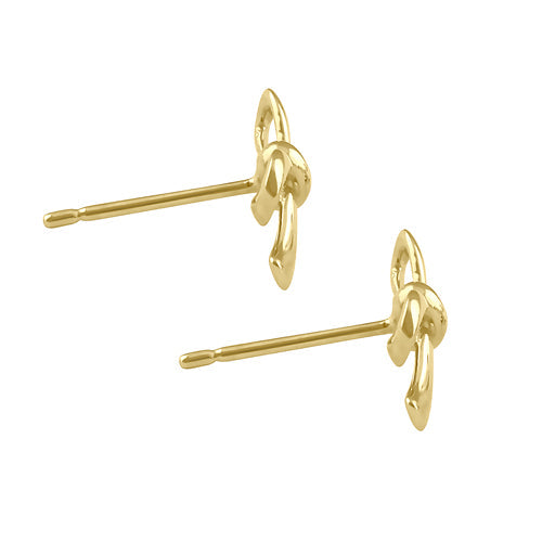 Solid 14K Gold Trendy Bow Earrings