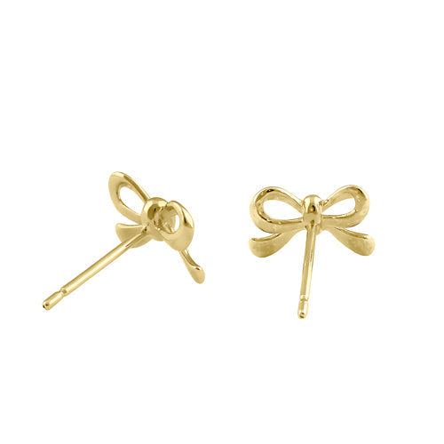 Solid 14K Gold Trendy Bow Earrings