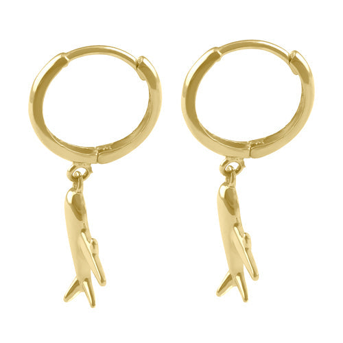 Solid 14K Gold Traveler Airplane Hoop Dangle Earrings