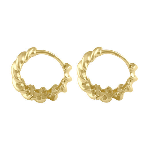 Solid 14K Gold Chunky Wavy Hoop Earrings