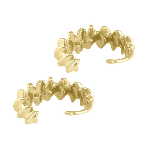 Solid 14K Gold Chunky Wavy Hoop Earrings