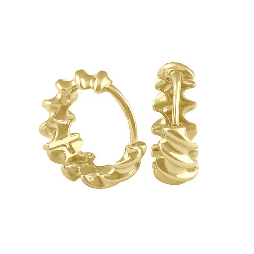 Solid 14K Gold Chunky Wavy Hoop Earrings